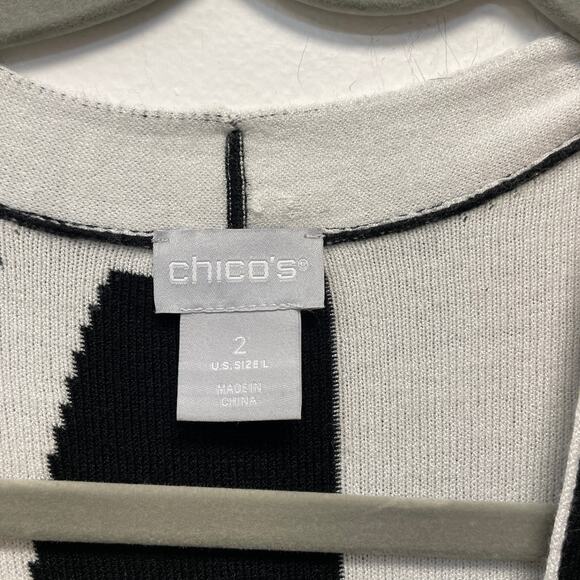 Chico's Women 2 Black White Print Single Button Classic Fit Lightweight Cardigan - Picture 3 of 5